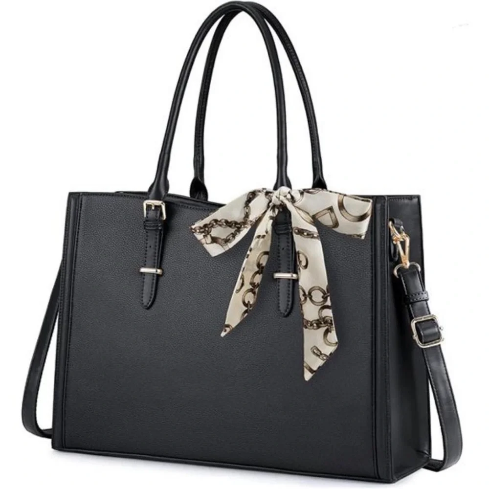 Laptop Bag for Women 15.6 inch Waterproof Laptop Tote Work Bag Leather Bag Black